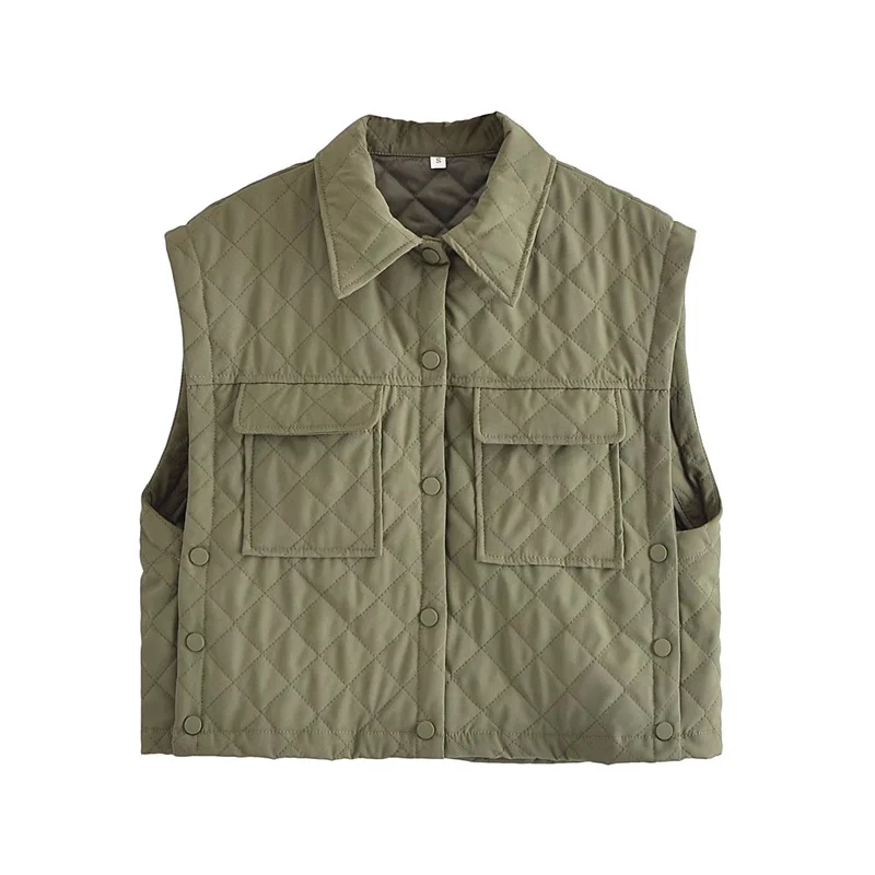 

Za 2021 New Autumn Women Ultra Light Vest Fashion Casual Coat Parka Ladies Sleeveless Waistcoat Army Green Covered Button Vest