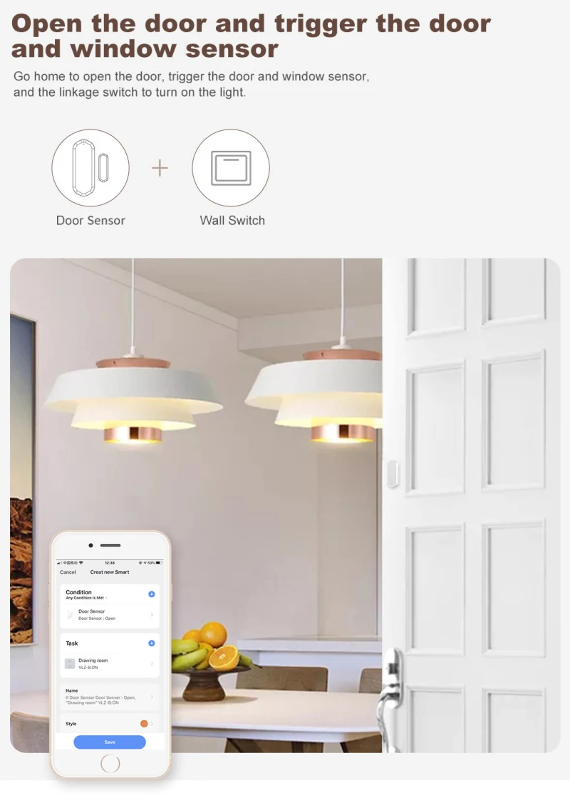 

WiFi Smart Door Window Sensor Work With Tuya/Smart Life APP Notification Alerts Smart Home Alarm Also Alexa Google Home Voice