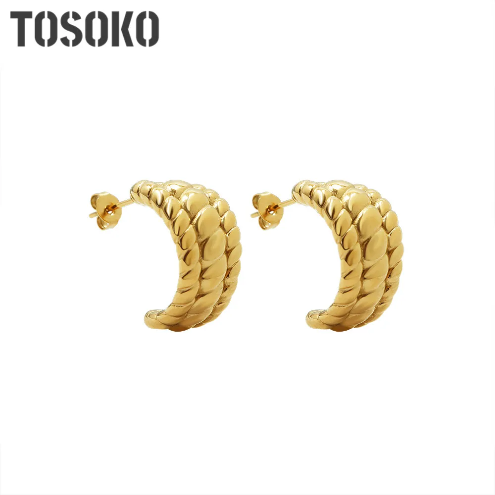 

TOSOKO Stainless Steel Jewelry Cow Horn Bag Three Layer Superimposed Earrings Women's Fashion Earrings BSF486