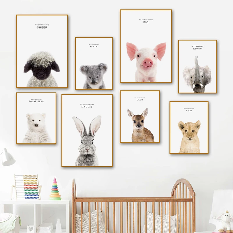 

Nursery Animal Wall Art Cute Pig Rabbit Elephant Poster Nordic Decorative Picture Canvas Paintings for Interior Kids Room Decor