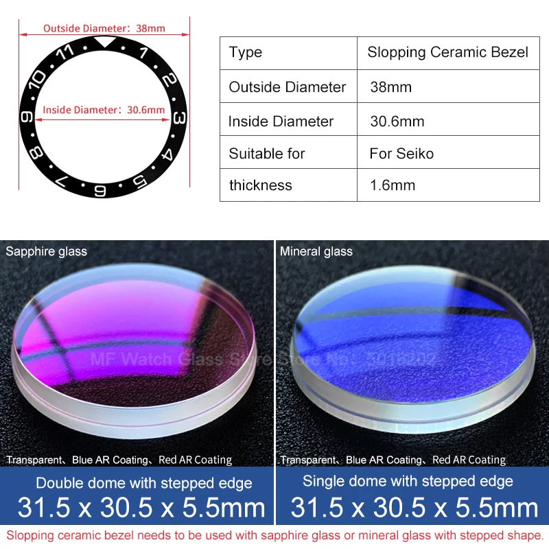

Luminous Sloped Ceramic Bezel insert Slopping bezel 38*30.6mm For Seiko SXK007 MOD watch parts