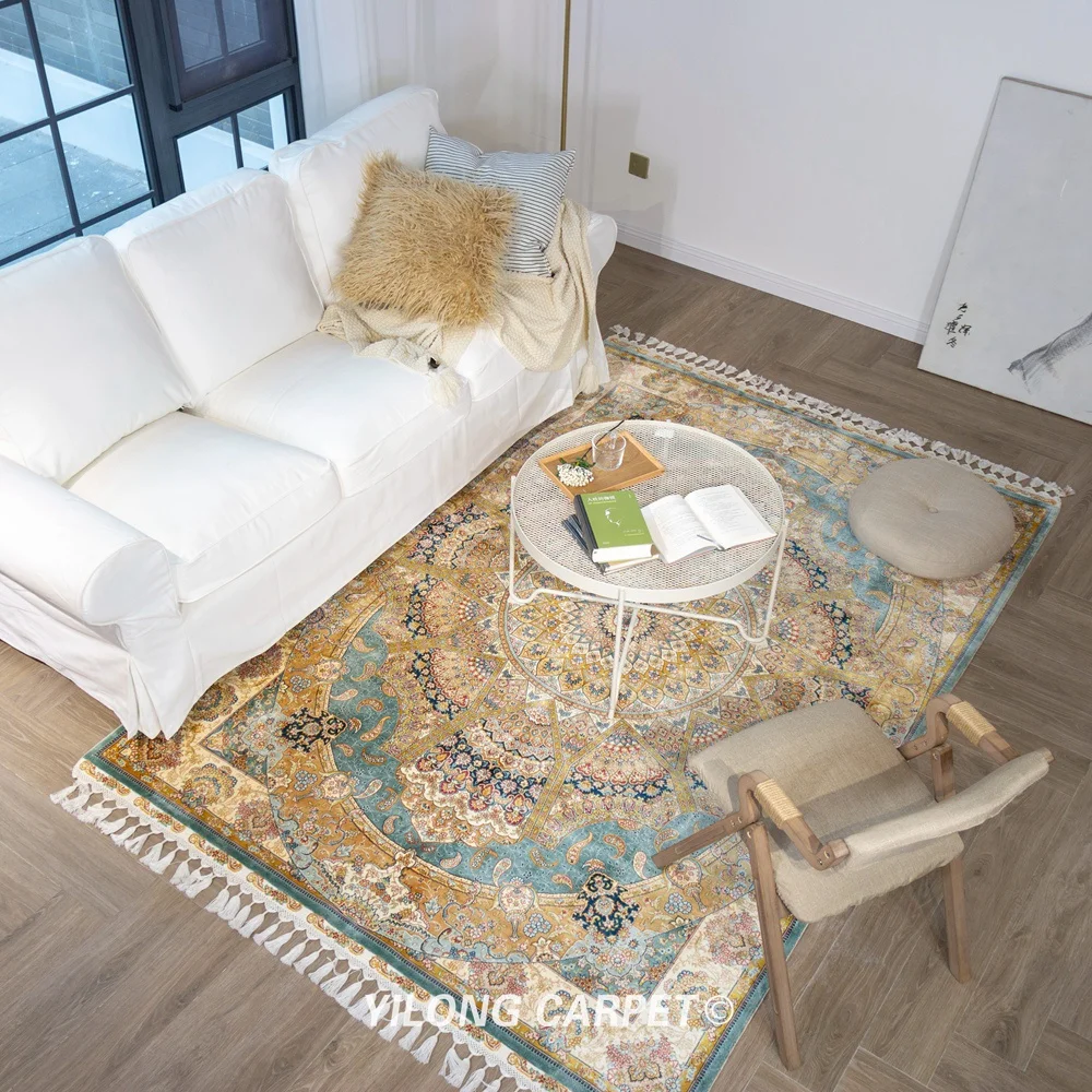 

Yilong 5.6'x8.2' Antique handmade turkey carpet beige blue area handmade rug (1851)