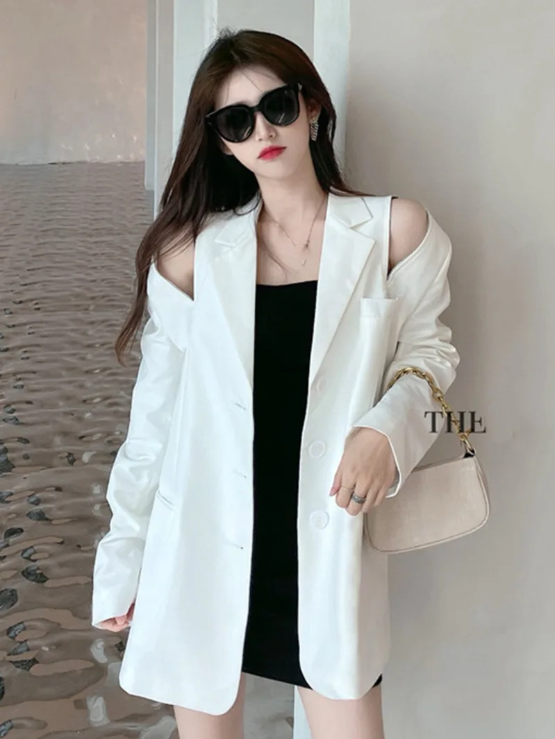 

Blazer Jacket Retro Strapless Loose Korean Casual Fashion White Small Suit Jackets For Women Clothing 2021 Summer Thin Top