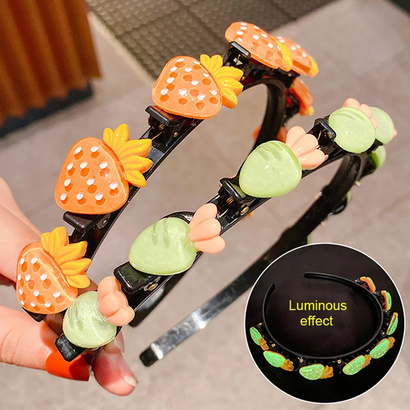 

Luminous Cartoon Flower Kids Alice Headband Acrylic Double Bangs Hairstyle Hairpin Hair Accessories Braided Aggregate Headband