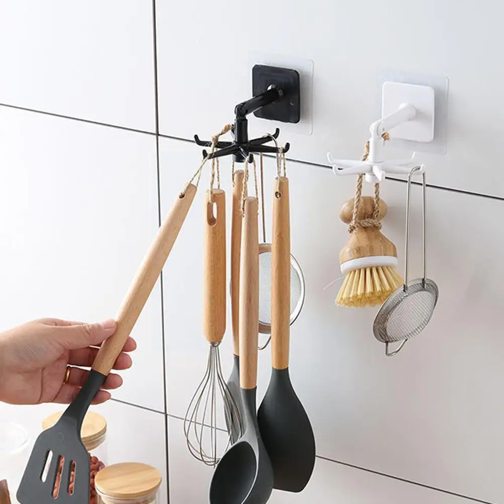 

360 Degrees Rotated Kitchen Wall Hooks Self Adhesive Storage Rack Hanger Tools Handbag Bag Keychain Hanging Universal Ties D8G3