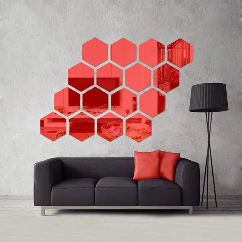12 шт. 3D шестигранные акриловые зеркальные настенные стикеры s DIY искусство