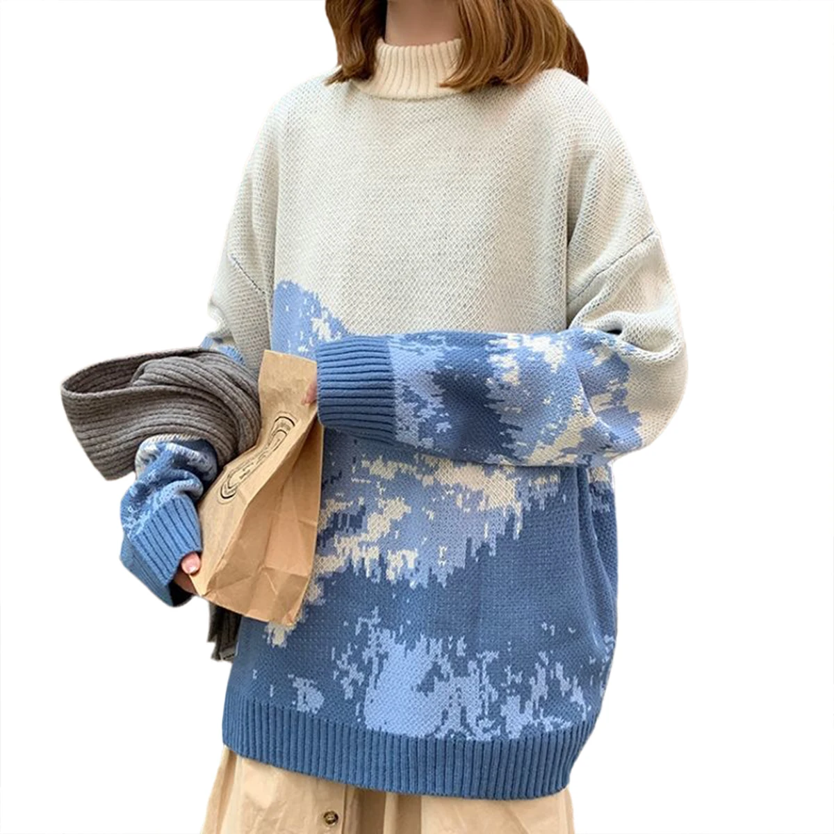 

Winter Women's Sweater Large Print Pullover Jumper Couple Loose Round Neck Versatile Sweatshirts Coat Fashion Female 2021 ST054