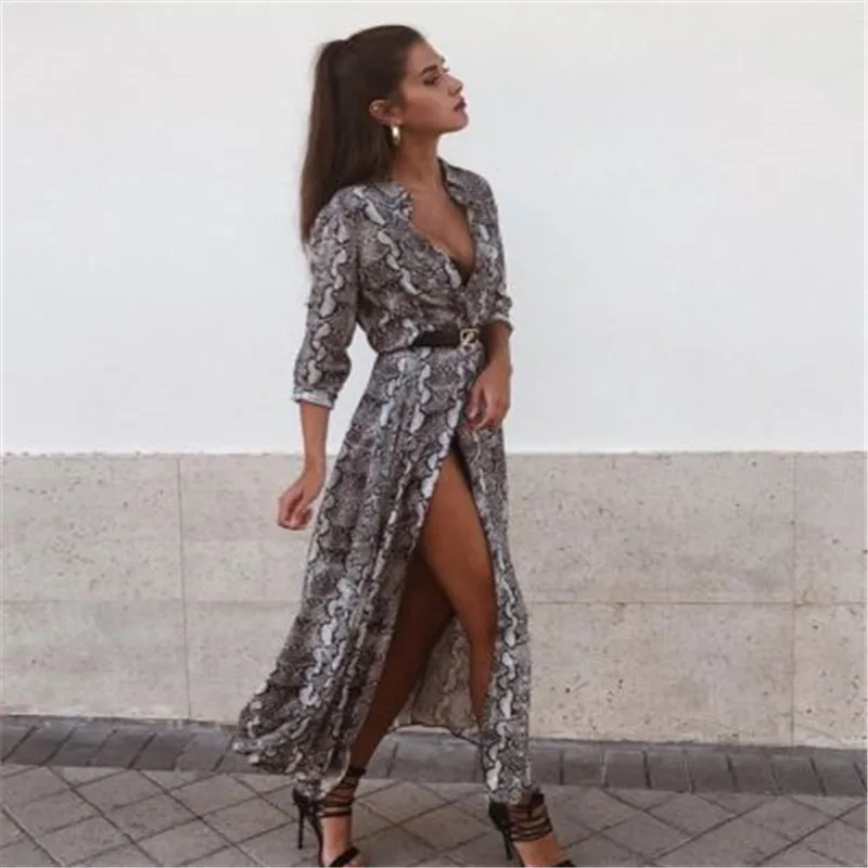 Женское кимоно с принтом змеиной кожи длинным рукавом и глубоким V образным
