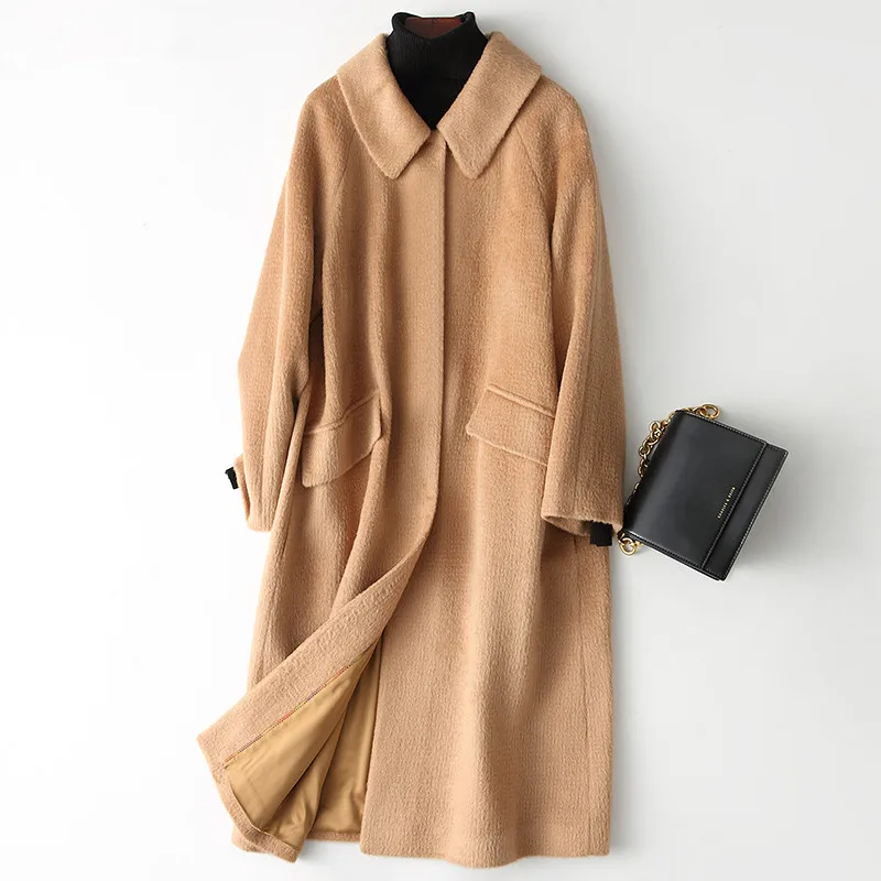 

Женское пальто из натуральной шерсти, зимняя куртка из альпаки, двухстороннее шерстяное пальто и куртки, корейское длинное пальто, YQ500, 2020
