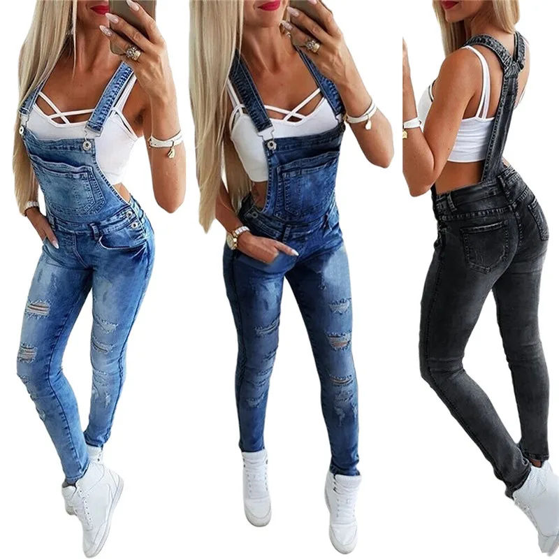 

Women's Broken Hole Jeans Jumpsuit Long Pants Fashion sexy Female Pants Overalls Jumpsuit High Street High Waist Elastic Force