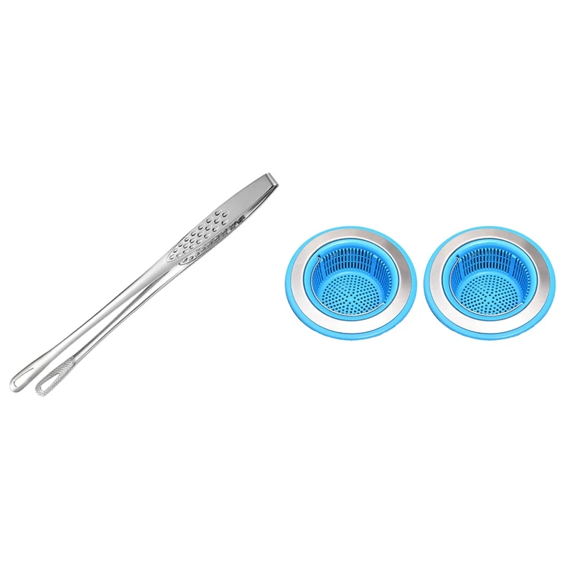 

2 Pack - Kitchen Sink Drain Basket Strainer Food Catcher With 11-Inch Tweezer Tongs,Kitchen Tweezer Tongs