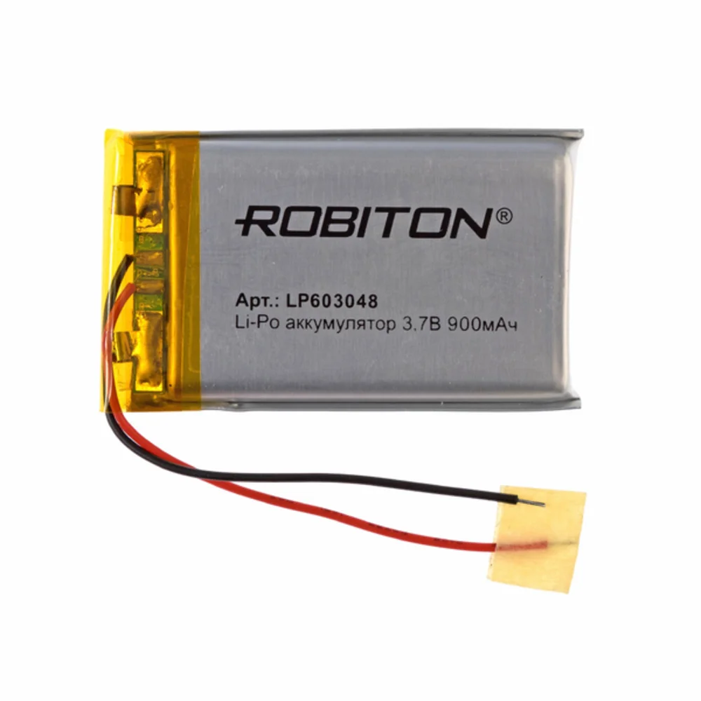 Аккумулятор ROBITON LP 603048 Li Pol 3.7 вольта 900 mAh литий ионный полимерный призма со схемой