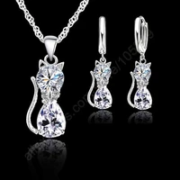 fine accessories jewelry sets purple real pure 925 sterling silver cute cat shaped set necklace and earrings new