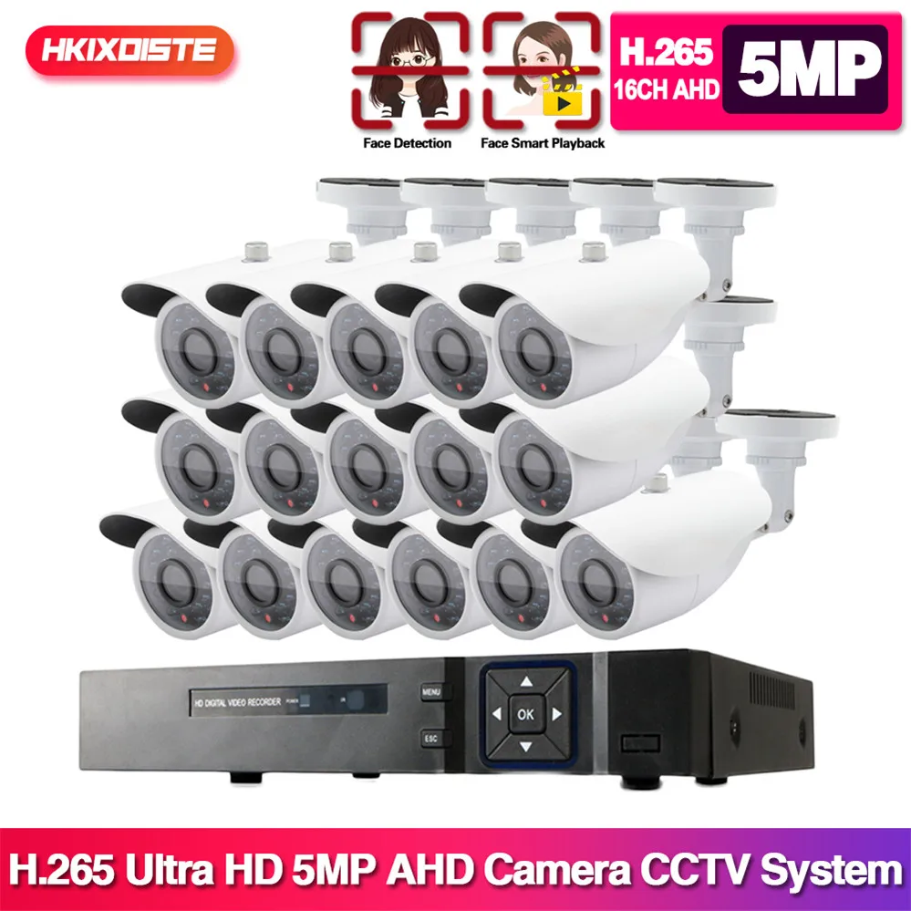 H.265 16CH 8CH AI Обнаружение человека запись лица CCTV DVR NVR аудио система 5MP 2592*1944P x1/3 дюйма