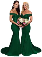 off the shoulder lace formal dresses for women prom evening satin mermaid bridesmaid dress 2021 plus size corset back with train