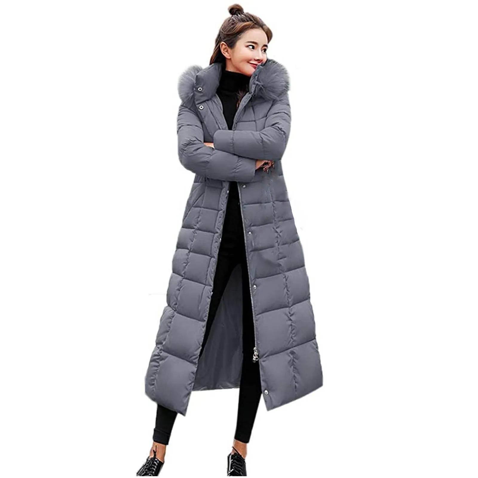 

Red big hair collar bright down jacket women's long style winter 2020 new white duck down slim fashion coat