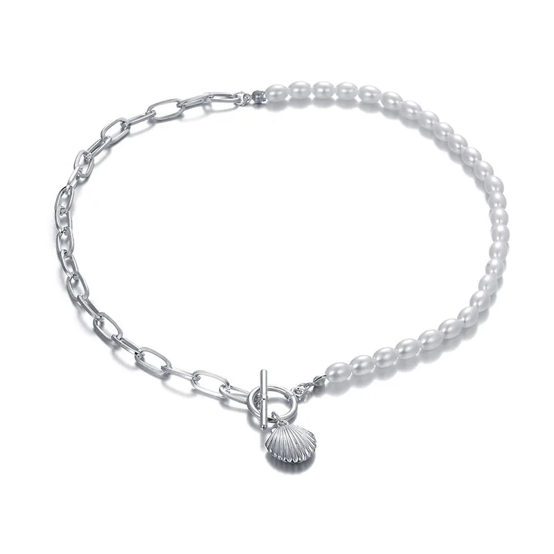 HONGYE The New Lisiting Long Pendants Scallop Shell Shape Half Imitation Pearl Chain Necklace 2020 Women Trendy Sautoirs Collier | Украшения