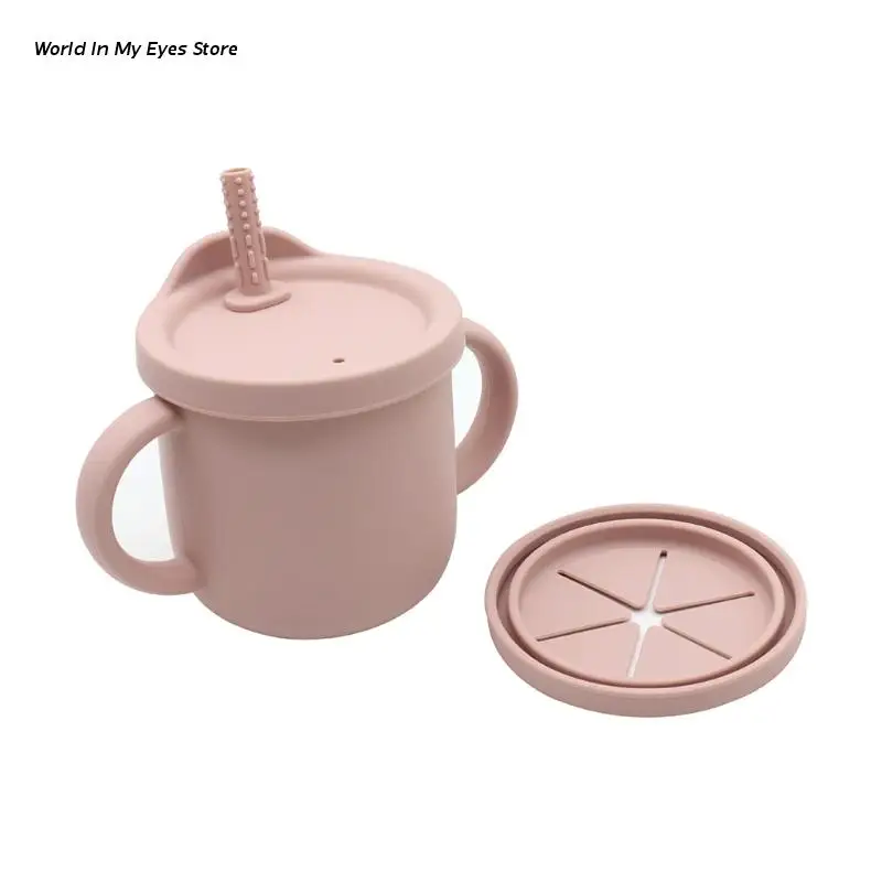 

124D 300ml Portable Baby Silicone Snack Cup Infants Feeding Food Bowl Straw Sippy Cup