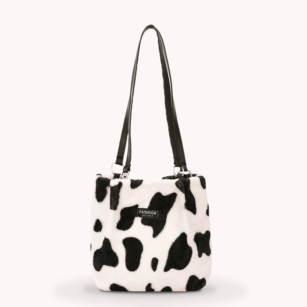 

Simply Crossbody Bags Cow Printed Plush Shoulder Messenger Bag Student School Satchel Small Handbags for Women 2020