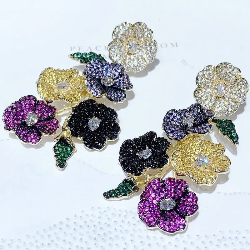 

Bilincolor Fashion Purple and Blue Cluster Flower Luxury Earring for Women