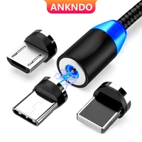 ankndo magnetic usb cable magnet led micro usb c cable 1m 2m fast charge wire for iphone xiaomi mobile phone charger type c cord