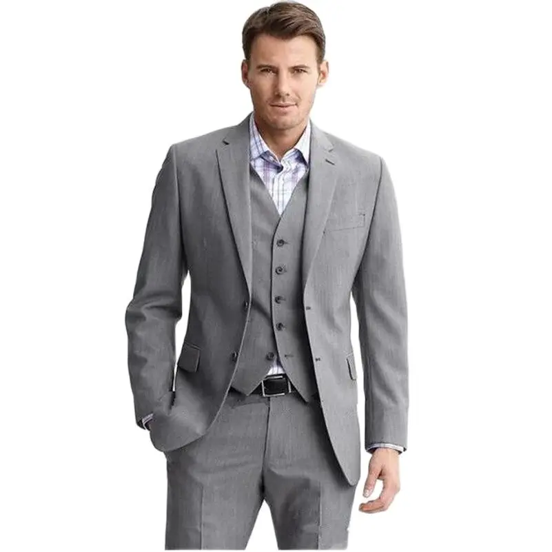 

Custom Made Light Gray Men Wedding Suits Notch Lapel Groom Tuxedos Slim Fit Wedding Party Prom Men Suits(Jacket+Pant+Vest)