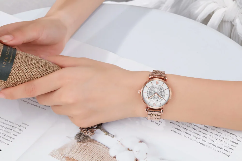 Роскошные часы Cagarny с бриллиантами женские водонепроницаемые браслетом из