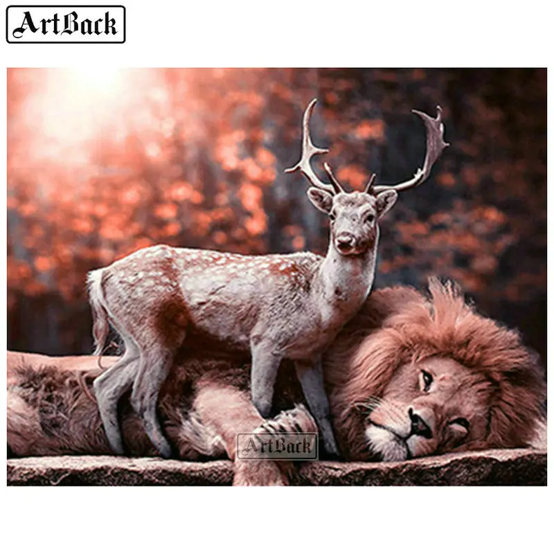 Full square & round diamond painting deer lion craft diamond mosaic animal 3d diamond embroidery sticker 40x50cm