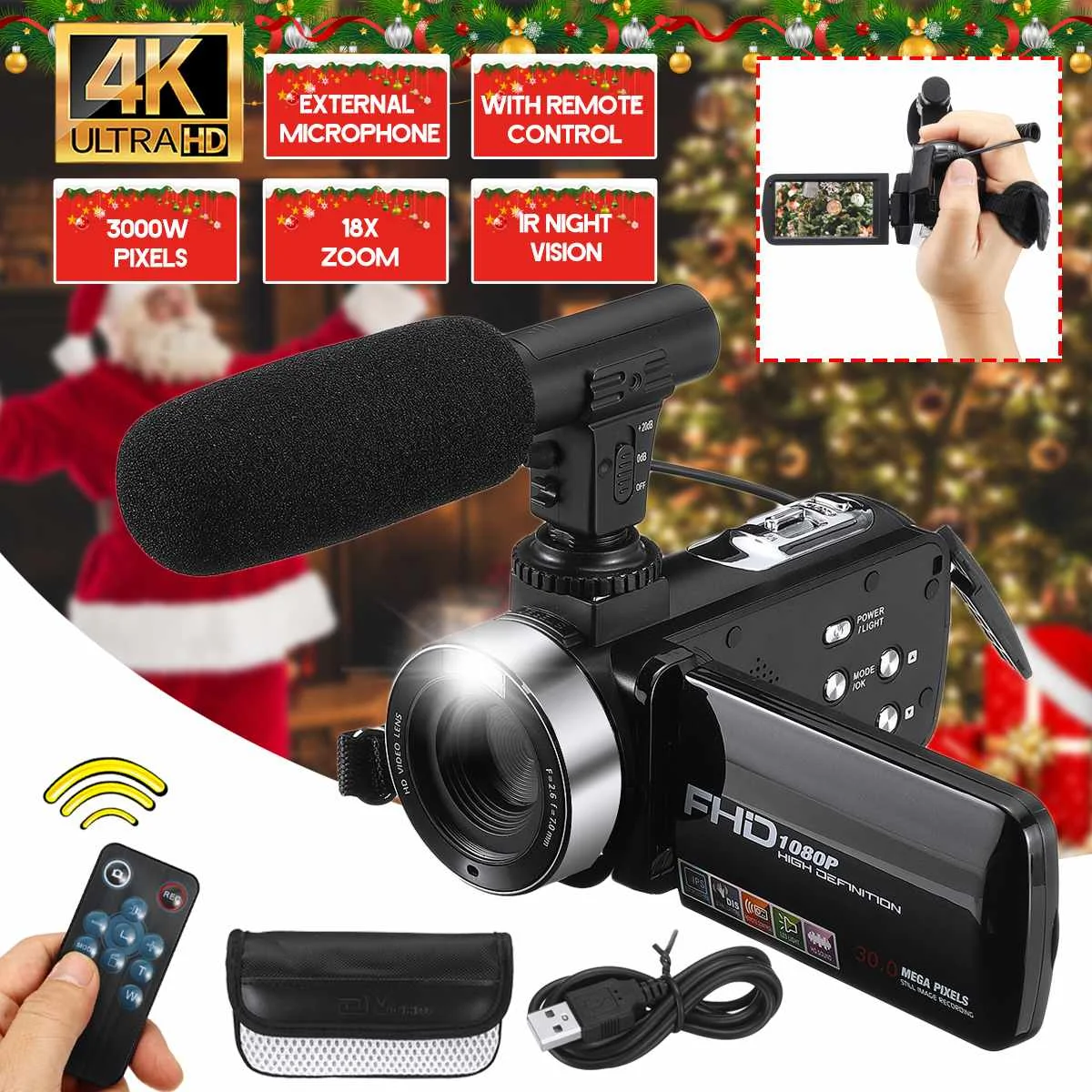 Профессиональный 30MP 4K HD видеокамера Камера Ночное видение 3 0 дюймов ЖК дисплей 18X