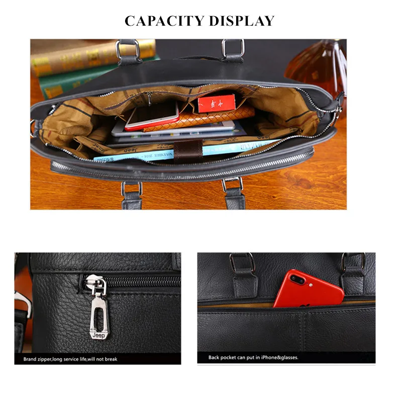 JEEP BULUO Men Shoulder Fashion PU Leather Business Bags Handbags Black Bag Men For Document Leather Laptop Briefcases Bag