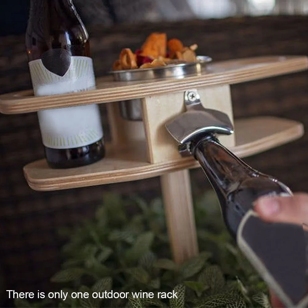

Patio Foldable Portable Outdoor Picnic Bottle Rack Gift Garden Snack Durable Wine Table Party Backyard Beach Beer Wooden Holder