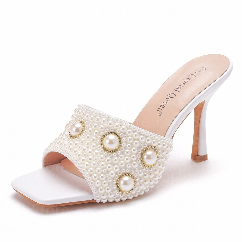 

heel sandals high heels pearl fish mouth shallow mouth banquet dress plus size female sandals