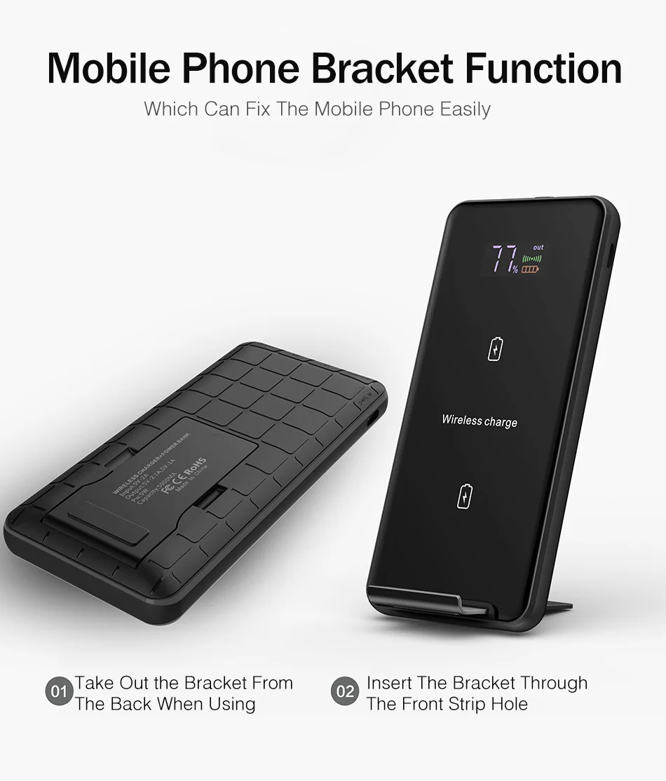 YKZ 5000mAh Qi Беспроводное зарядное устройство Powerbank для iPhone X светодиодный дисплей повербанк двойной USB вертикальное Беспроводное зарядное устройство Внешняя батарея