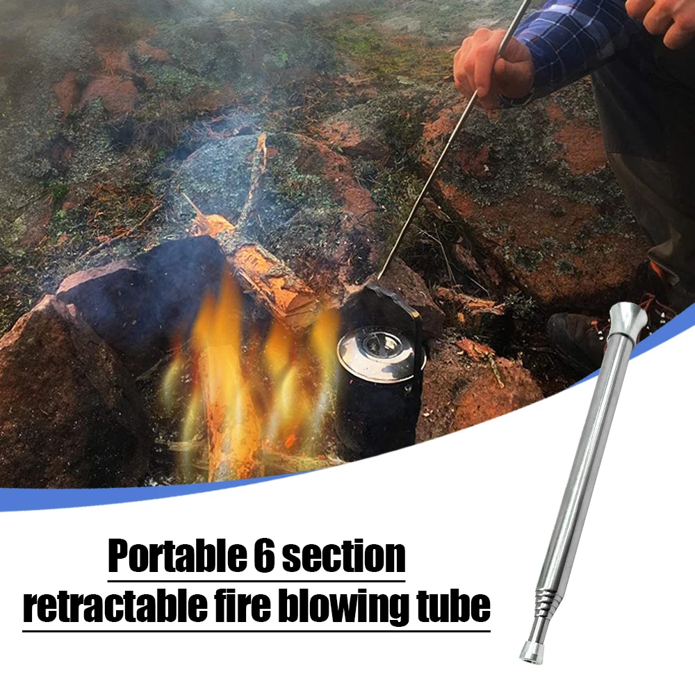 

Fire Blower Stainless Steel 6 Section Telescopic Fire Blow Tube Pipe for Travelling Easy Carrying Outdoor Camping Tools