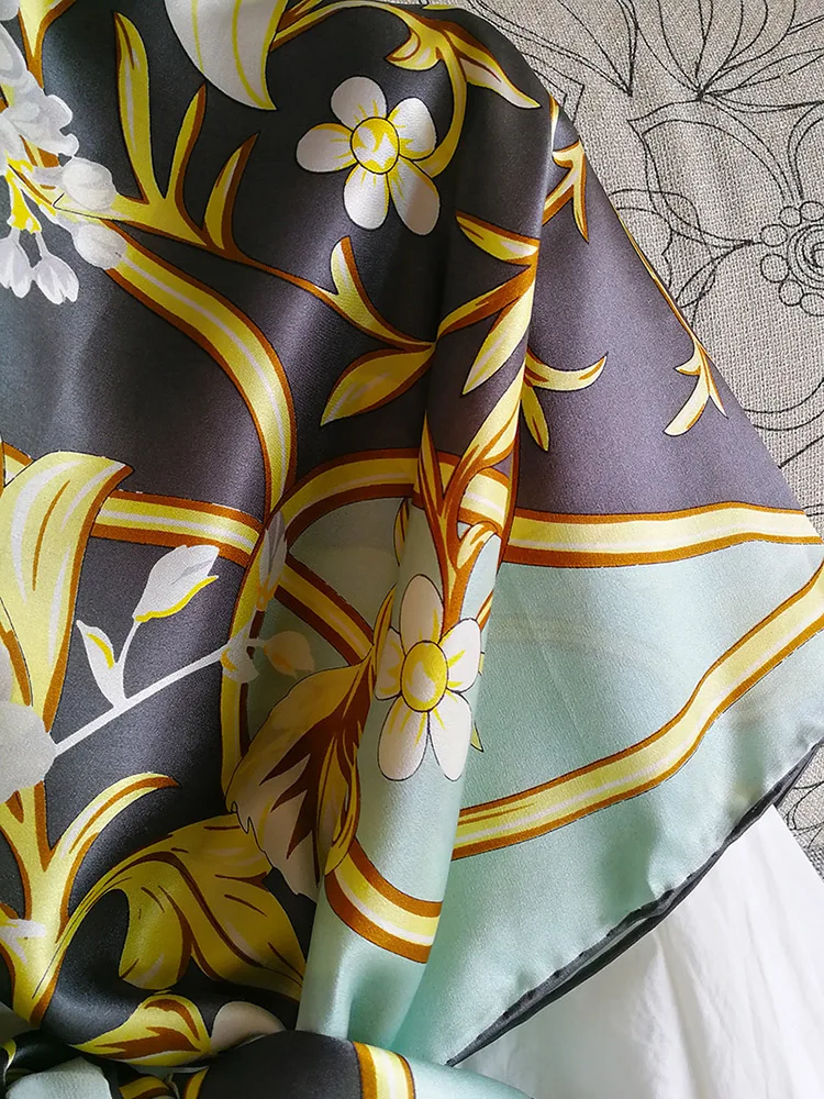 

Women's 100% Pure Silk 12mm Satin Printed Big Square Scarf Wrap Kerchief 108cm 42.5" WJ050