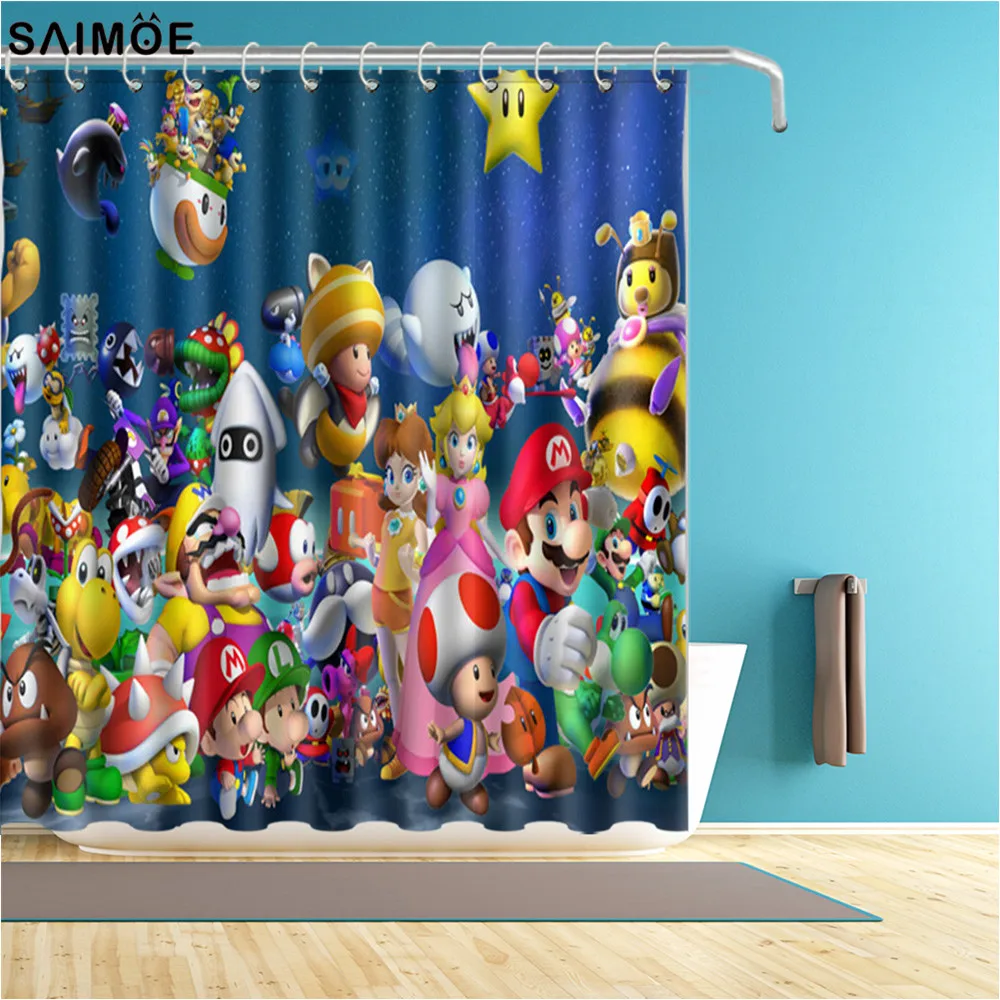 

Занавеска для душа из полиэстера с принтом Super mario, водонепроницаемая Шторка для ванной комнаты с аксессуарами