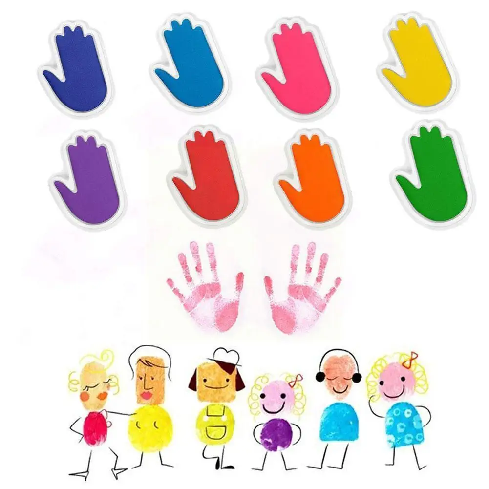 

8 Color Children's Ink Pad Stamp Funny Finger Painting Toys Interactive Craft Drawing Hand For Kids Toys Education Ear A6t5