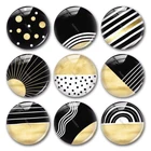 Стеклянный кабошон с геометрическим рисунком, черные, белые, желтые цифровые изображения, фото, кабошоны