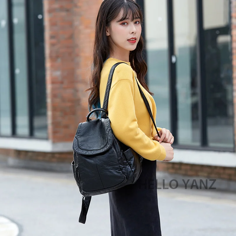 

Fashion Soft Leather Backpack Women's Simple New Backpack Spring and Summer Large Capacity Travel Bag School Bag Leisure