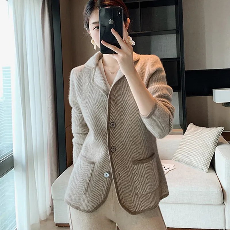 100% кашемировый шерстяной свитер кардиган новый осенне-зимний костюм с узором в