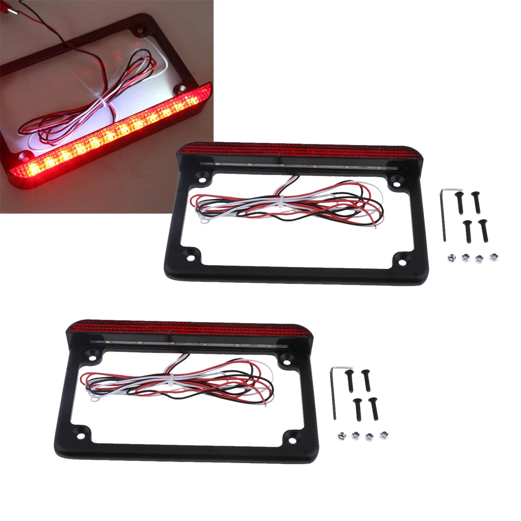 

2pcs 12 Red LED License Plate Frame Digital Brake Light for Yamaha Harley Honda Suzuki Kawasaki Universal