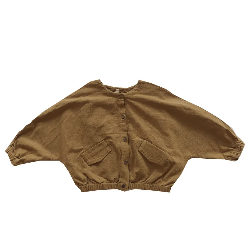 

Spring Autumn New Kids Jacket For Girls Bat Sleeve Jackets Cotton Linen Boys Coats Classic O-neck Children Outerwear Coats