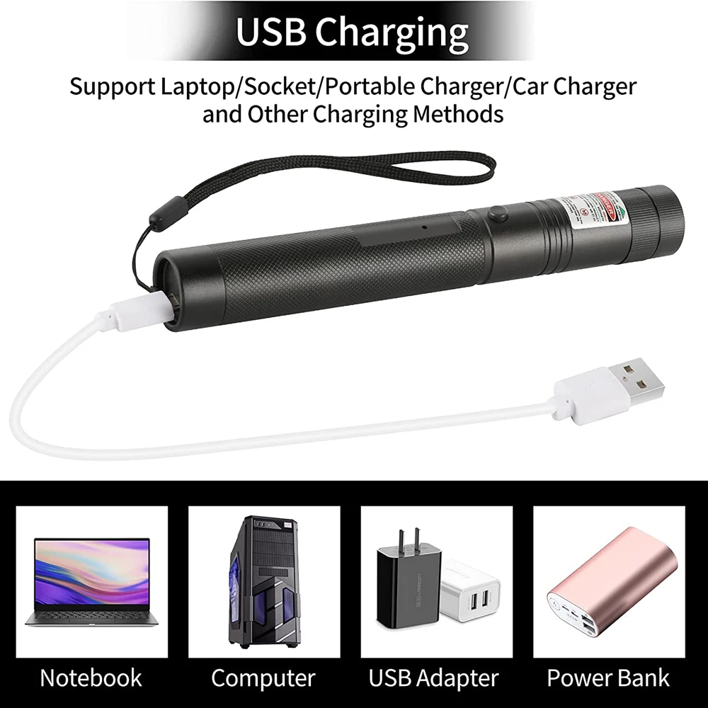 Лазерная указка USB303 высокой мощности 10000 нм зеленая/красная/фиолетовая М ручная