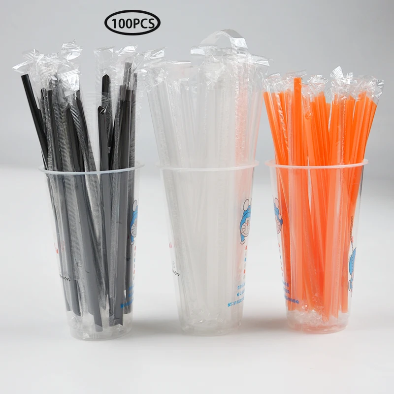 

100pcs 19cm Black Cocktail Straws Disposable Plastic Straw Long Individual Package Plastic Rietjes Home Supplies Drink Party