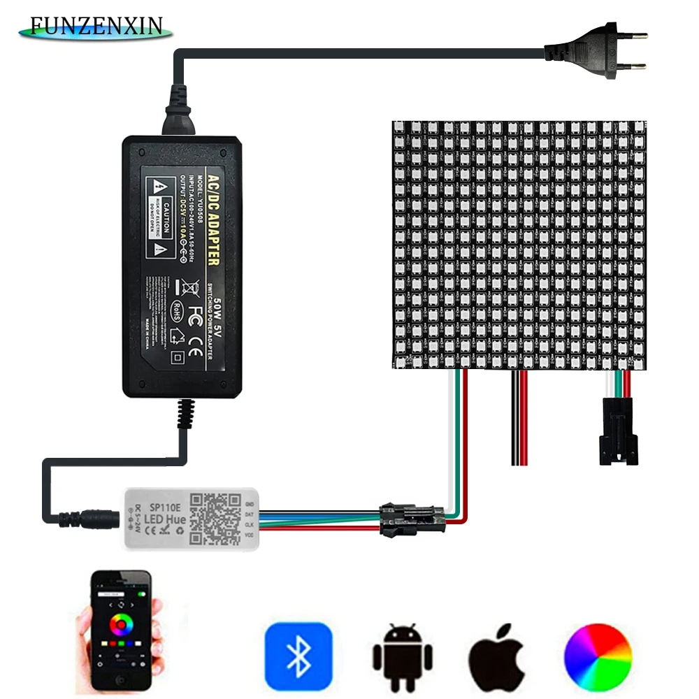 WS2812B Led PixeI PaneI DigitaI FlexibIe AddressabIe ModuIe матрица экран с SP110E Bluetooth контроллер DC5V 10A