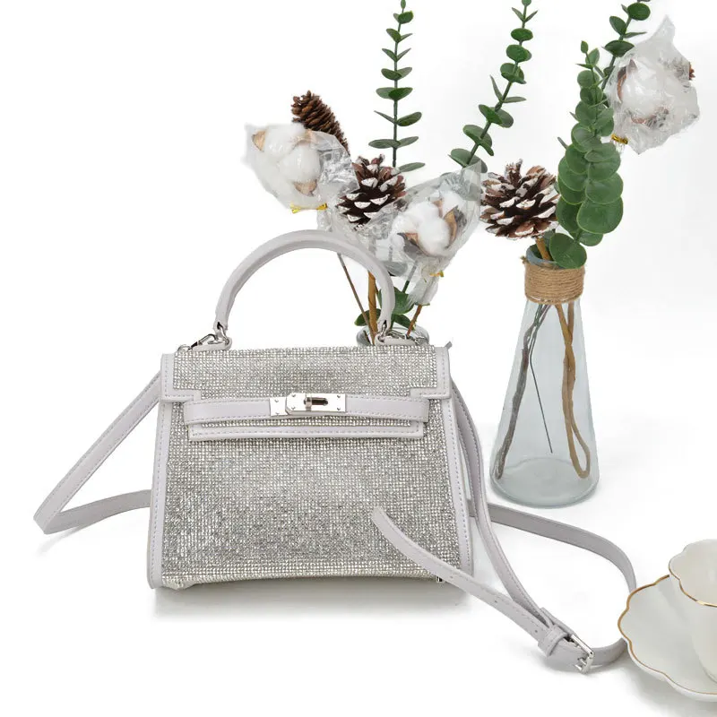 

21 early spring new women's bag inlaid with diamond Kelly bag super dazzling water diamond