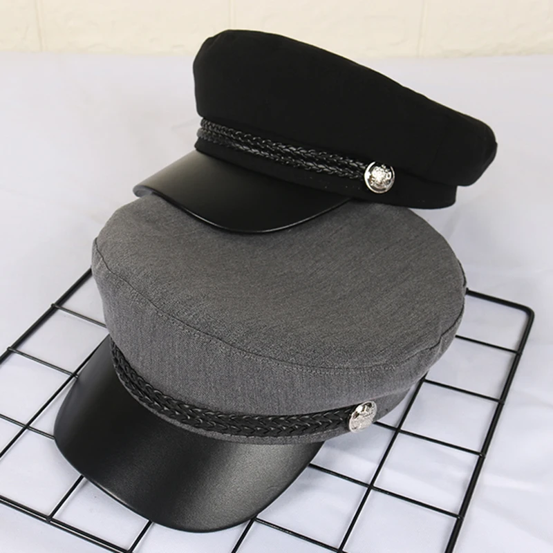 Модная черная шапка Ulzzang зимняя женская на пуговицах Повседневная Уличная одежда