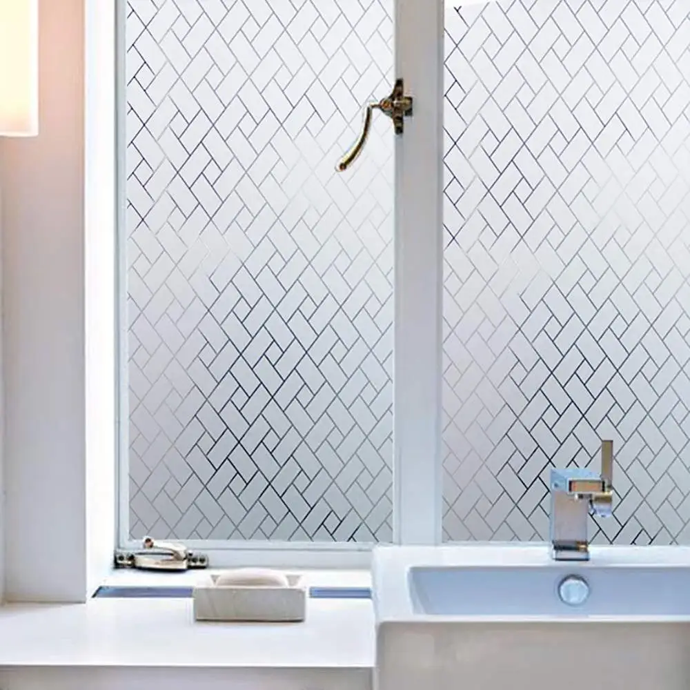 

100cm Length Electrostatic Glass Film Square Pattern Glare-Reduction Decorative Window Sticker For Home Office Store Restaurant