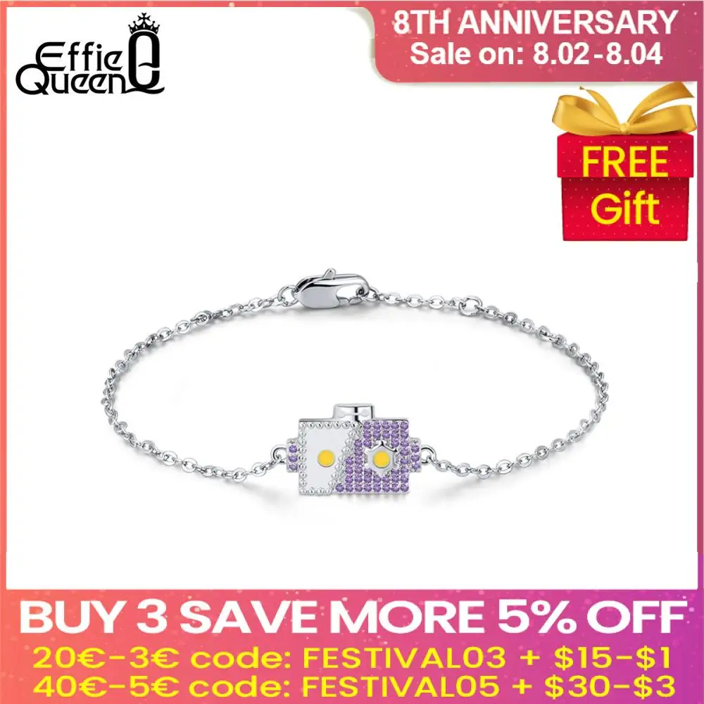 Effie Queen милый робот браслеты из нержавеющей стали для женщин фиолетового циркона