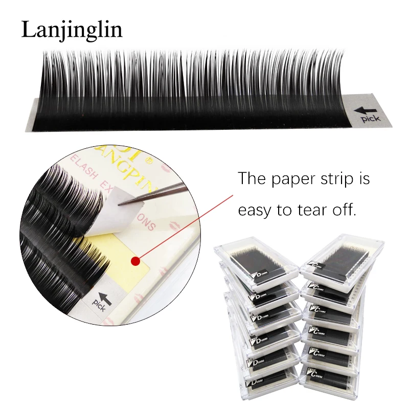 LANJINGLIN 1 pc individual lashes 12rows mix 8-13mm curl B C D 0.05 0.07 0.1 0.12 0.15 volume false eyelash extension makeup | Красота и